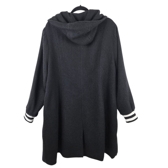 Torrid Black Woolen Varsity Hooded Longline Coat - Picture 4 of 13